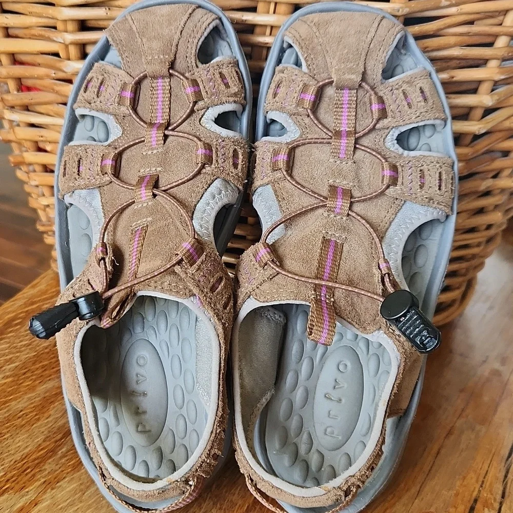 PRIVO Suede Fisherman Sandal SZ 6 Tan Pink - Picture 4 of 11